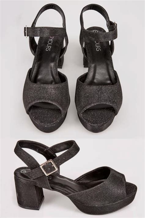 schwarze glitzer sandalen mit absatz und weiter passform