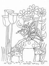 Fairy Coloring Pixie Color Pages Garden Print Kids Fairies Printable Coloringpagesbymradron Flute Mural Coloriage Playing Rocks Book sketch template