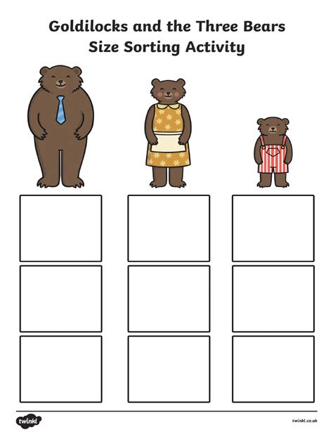 goldilocks    bears size sorting activityverpdf