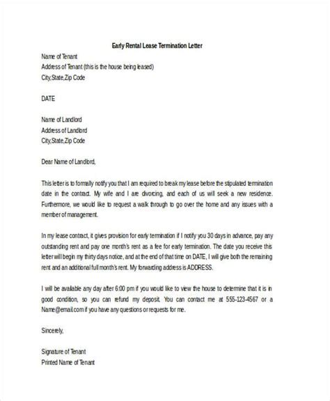 early lease termination letter   landlord lettering letter