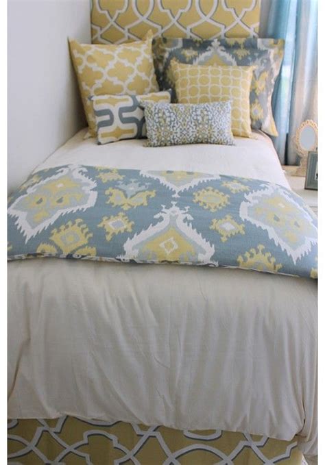 spa blue and buttercup yellow ikat designer teen and dorm bed in a bag 2 0 teen girl dorm room