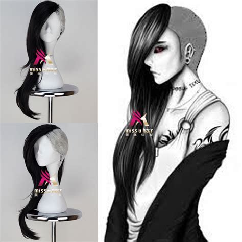 tokyo ghoul uta mask maker wig long wavy black and silvery anime cosplay wig ebay