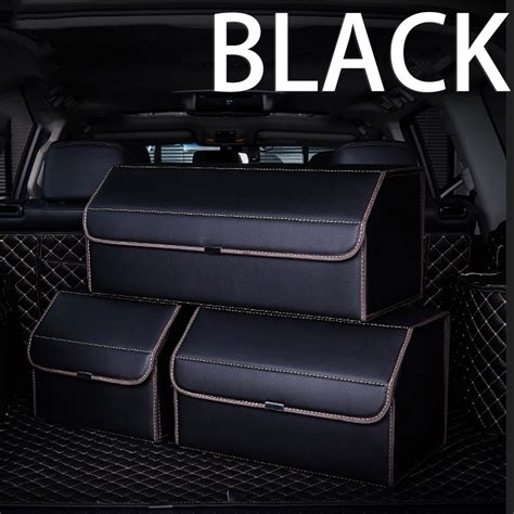 car trunk organizer pu leather car cargo trunk storage organizer box  truck suv van black