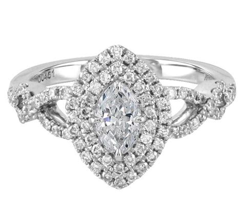 Twist Split Shank Marquise Shape Diamond Double Halo Engagement Ring