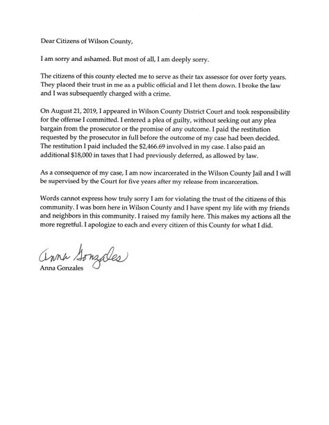 anna gonzales apology letter st district attorney