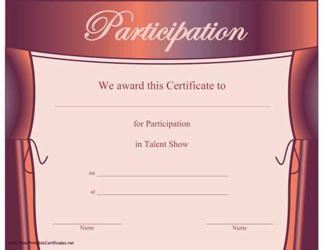 printable certificate     participants   talent show