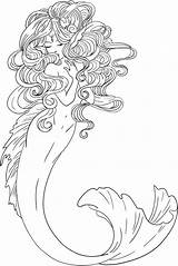 Mermaid Coloring Pages Adults Pretty sketch template