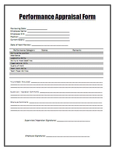 employee appraisal form  word templates