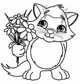 Coloring Pages Flower Cute Popular Cat Spring sketch template