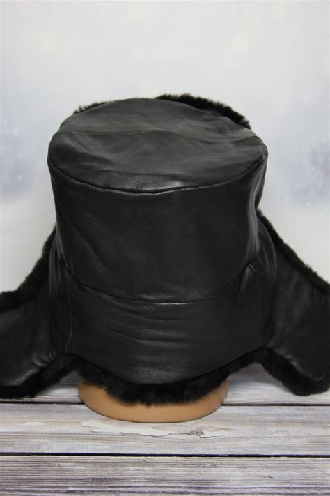 Winter Black Sheepskin Fur Hat Natural Ushanka Hat Ukrainian Etsy