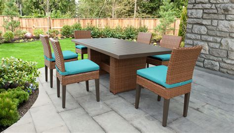 tuscan rectangular outdoor patio dining table   armless chairs