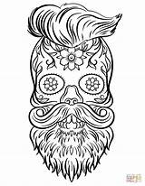 Hipster Caveira Colorir Teschio Supercoloring Calaveras Yw Barba Cukrowe Czaszki Skulls Desenhos Drukuj sketch template