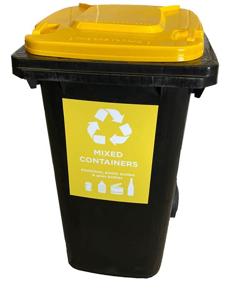 litre wheelie bin  black  yellow lid  mixed containers