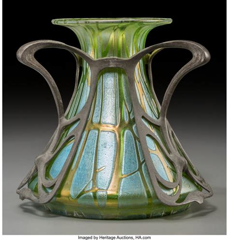 Loetz Style Iridescent Glass Vase With Metal Mou Nov 14 2017