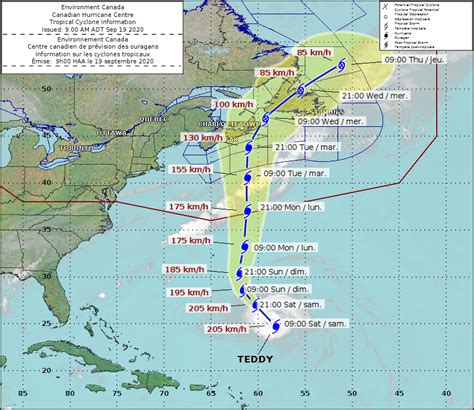 hurricane teddy remains  track  atlantic canada expected  tropical storm