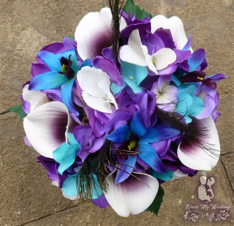 dress my wedding purple turquoise hydrangea bouquet