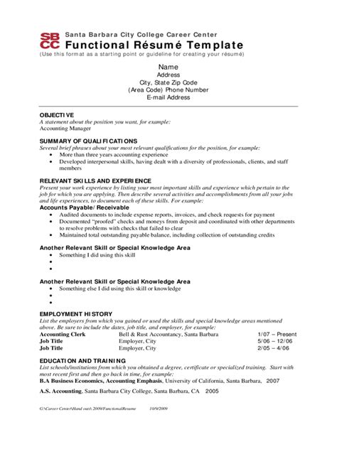 functional resume template fillable printable  forms
