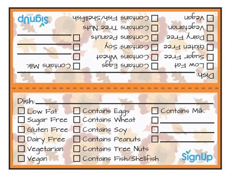 printable thanksgiving potluck sign  sheet template