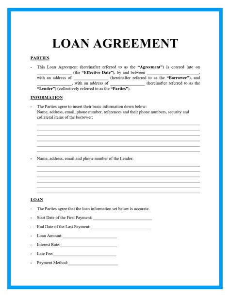 loan agreement templates  sample  borrowers contract