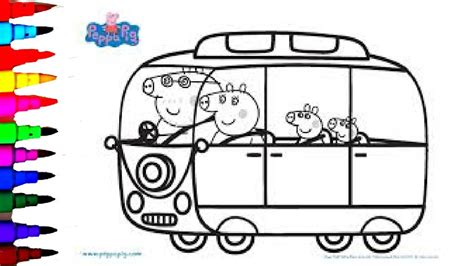 peppa pig car coloring pages  kids episodes learning rainbow
