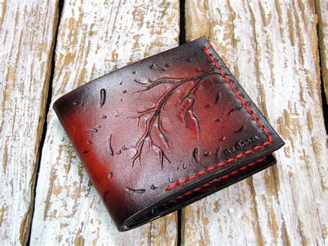 hand tooled mens leather wallet  handmade wallet bybodzi