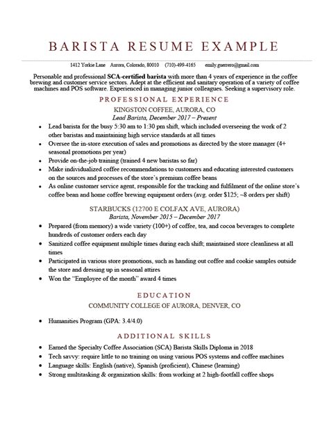 barista resume  writing tips resume genius