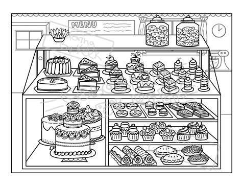 bakery doodle coloring page printout  adult coloring
