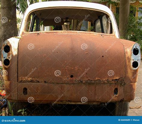 rear view   abandoned rusty car stock image image  frame reddish