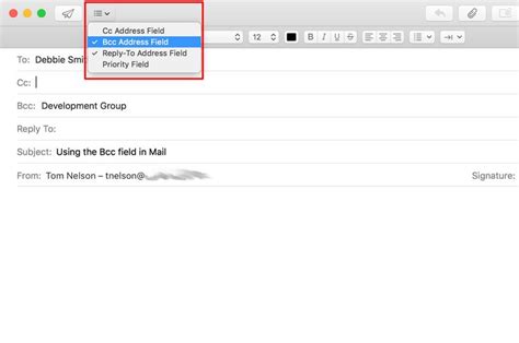 mac mail bcc option  send email  groups
