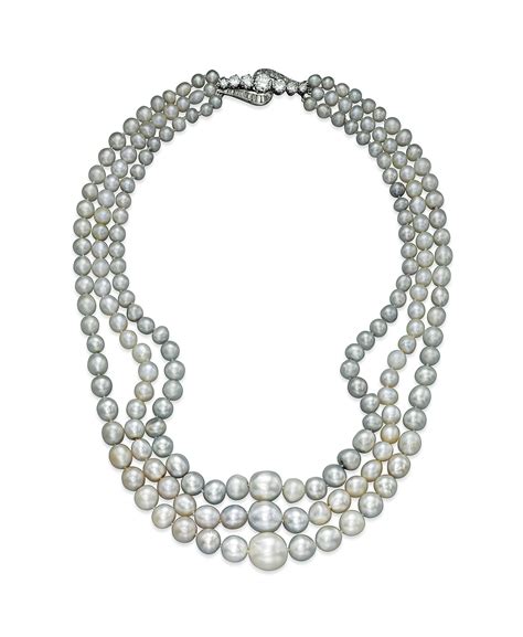 A Three Strand Natural Pearl And Diamond Necklace Christie S