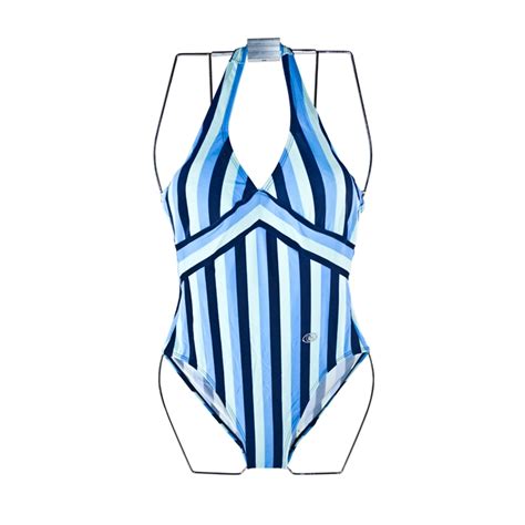 fashion care 2u s109 blue stripes halter one piece swimsuit swimwear l
