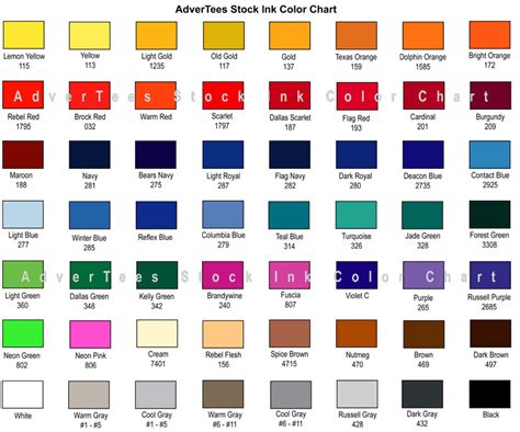 stock ink color chart adverteescom