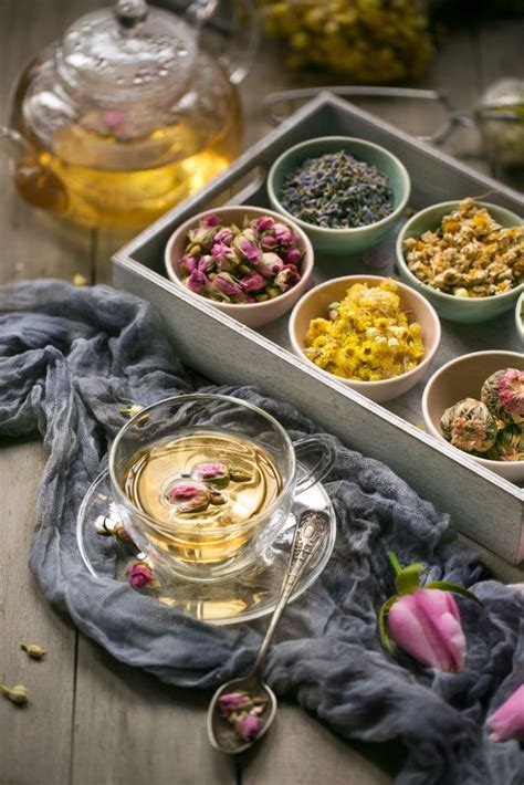 Close Up Image Of Organic Assorted Herbal Tea Ingredients Flowers