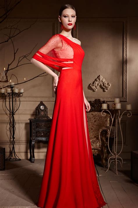 unique robe de ceremonie rouge asymetrique longue bloc couleur jmrougefr