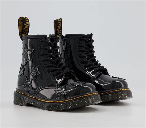 dr martens brooklee kids  zip lace boots black patent star cosmic glitter unisex
