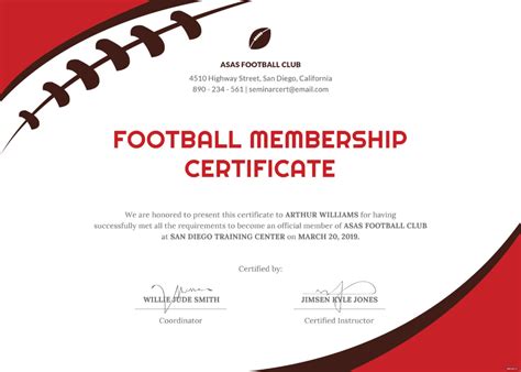 football certificate template  psd ms word pertaining