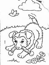 Coloring Puppy Pages Biting Bone Time Cartoon sketch template