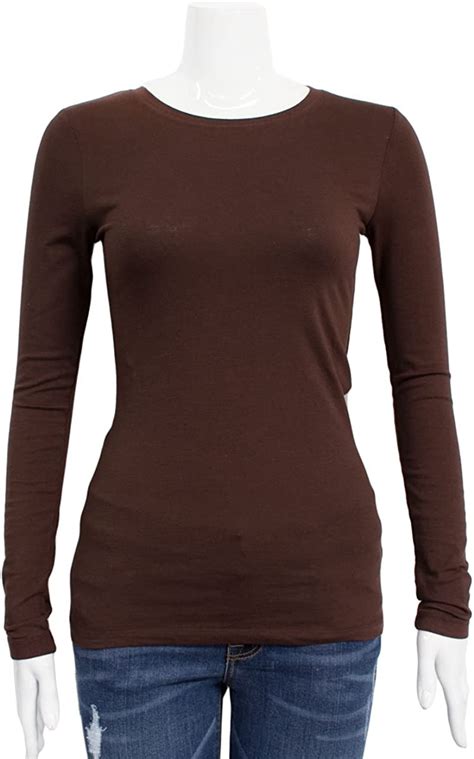 brown ladies crew neck long sleeve  shirt amazoncouk clothing