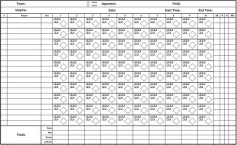 printable baseball scorecard templates
