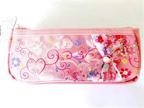 Pink Pencil Pouch With Beautiful Net And Sequins For Girls