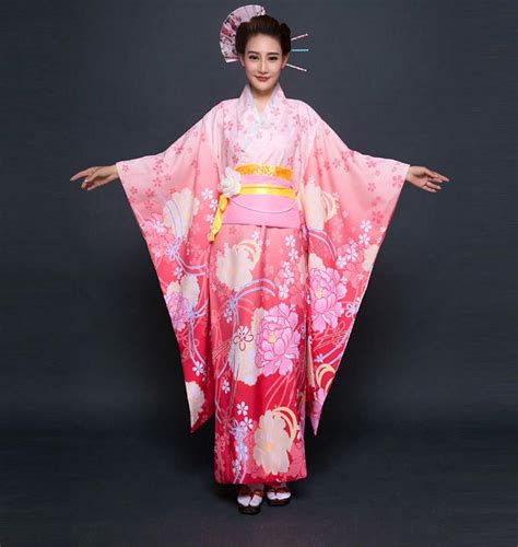 Top Quality Pink Japanese Women Evening Dress Vintage Kimono Gown
