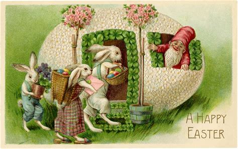 vintage easter bunnies  gnome image  graphics fairy