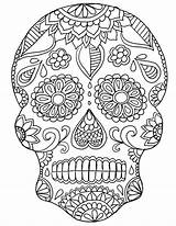 Skull Coloring Sugar Pages Adults Intricate Print Printable Size sketch template