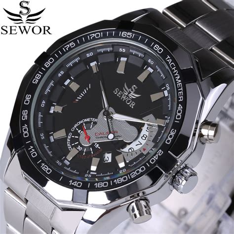 sewor top brand automatic mechanical  double  hand date fashion men dress