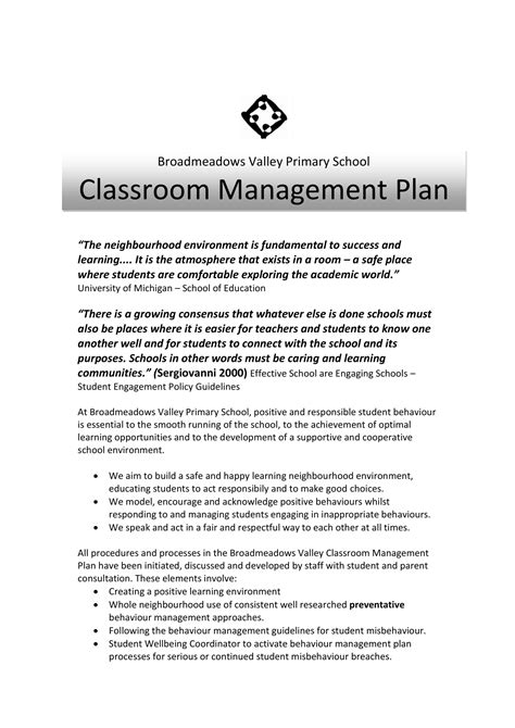 classroom management plan  examples