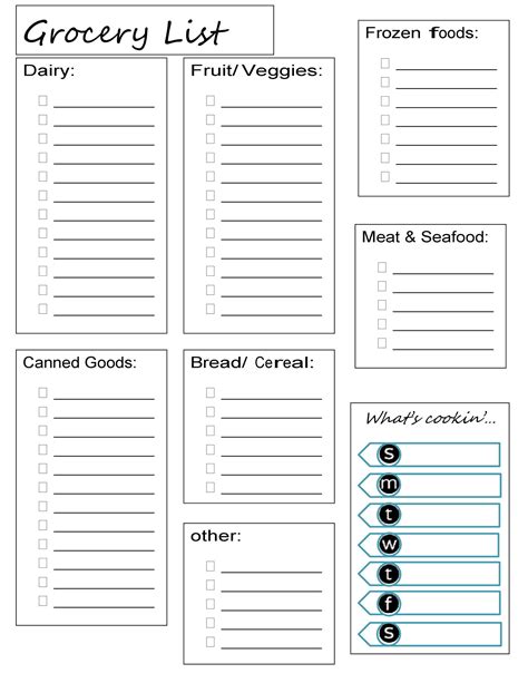 weekly grocery shopping list template   document template