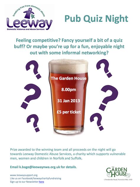 leeway charity pub quiz night 31 jan 2013 the garden house norwich iceni post news from the