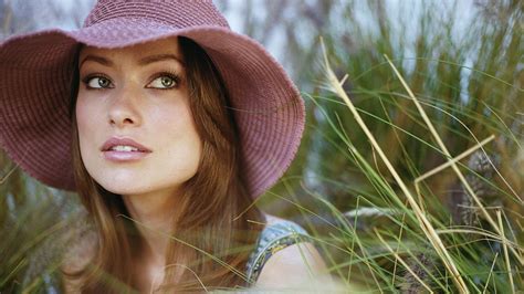 field olivia wilde women actress face women outdoors sun hats open mouth green eyes