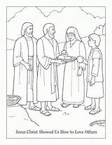 Coloring Jesus Others Pages Showed Lds Clipart Christ Loaves Serving Fishes Lesson Feeding Five Fish God Color Helping Another Nursery sketch template