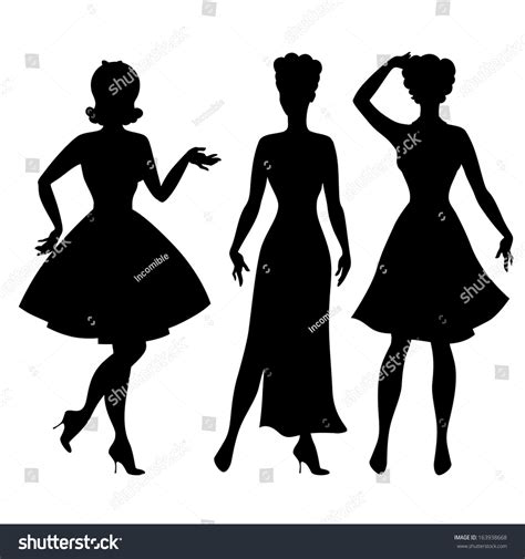 silhouettes beautiful pin girls 1950s style stock vector 163938668 shutterstock